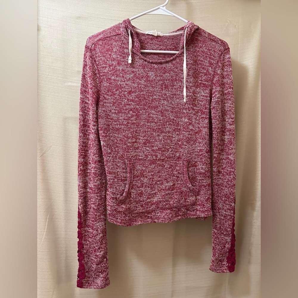 Aeropostale Hooded Pink Marled Hoodie Lace Sleeve Detail Cropped Women’s Small